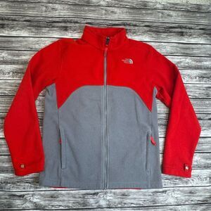 The North Face Youth Kids Boy Full Zip Fleece Jacket Orange Grey Gray L LG Large